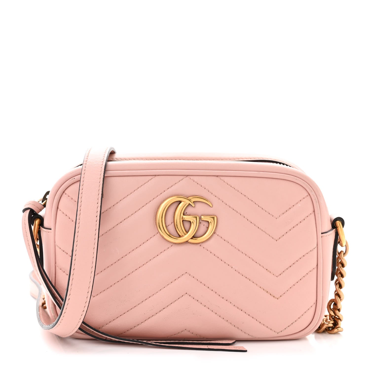 Gucci Calfskin Matelasse Mini GG Marmont Chain Shoulder Bag Perfect Pink 1 of 17