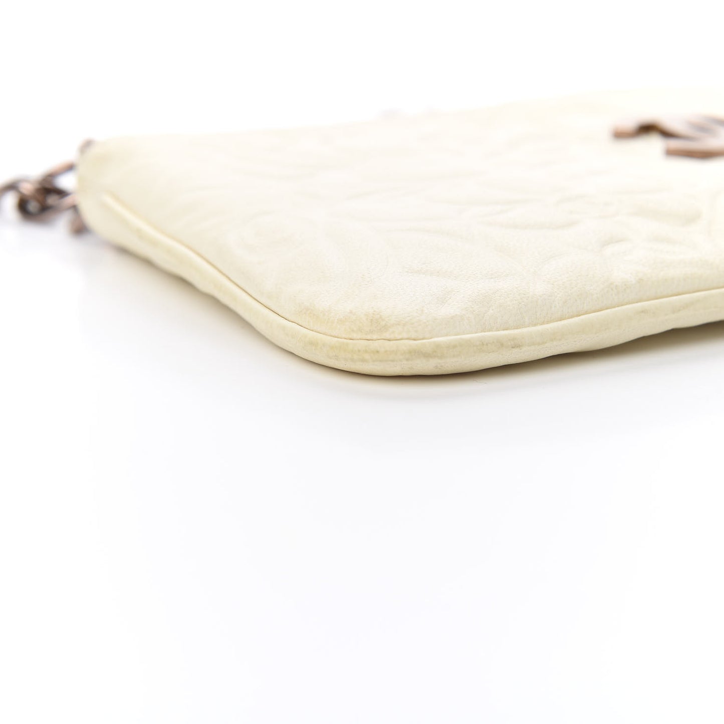 Lambskin Camellia Embossed Pochette White