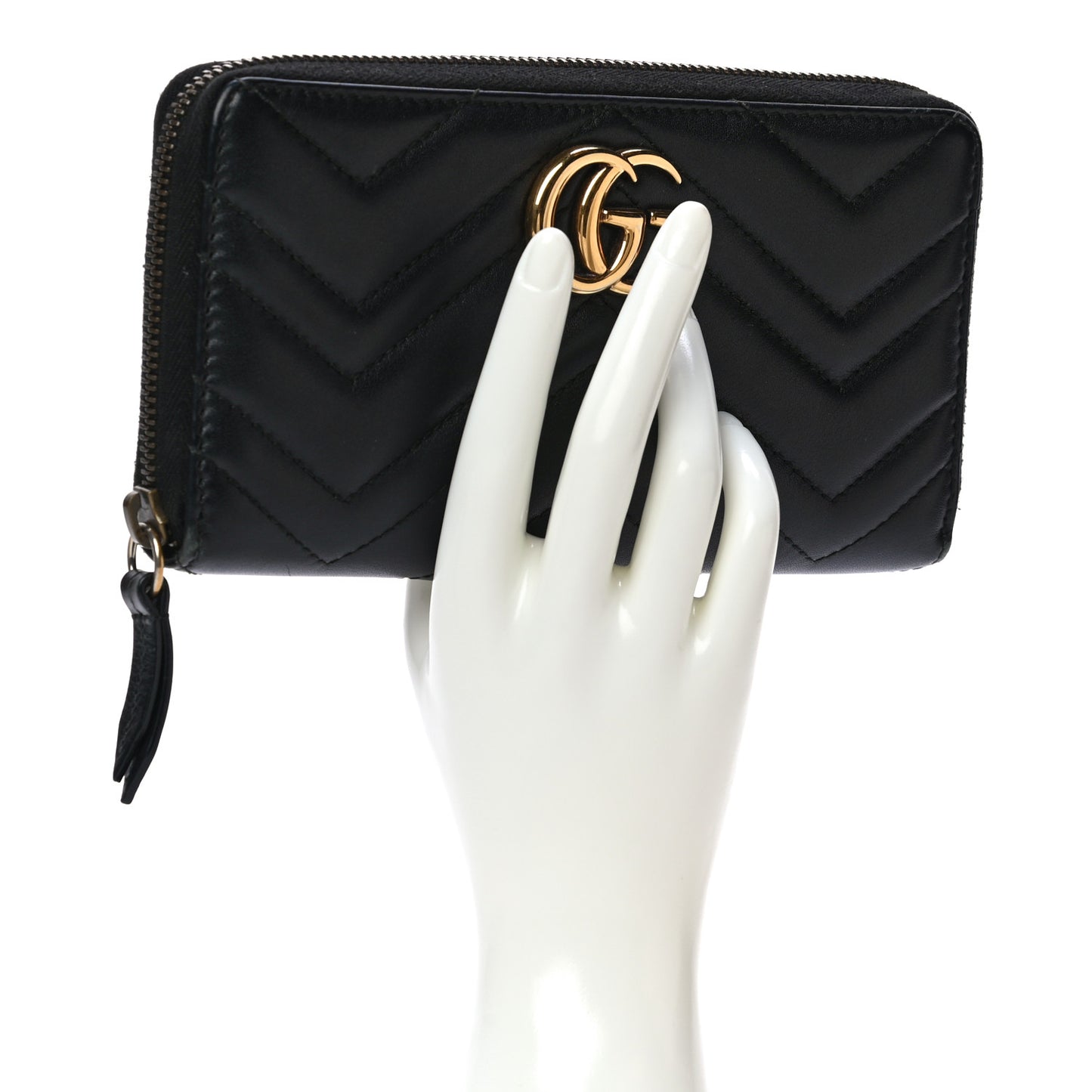 Calfskin Matelasse GG Marmont Zip Around Wallet Black