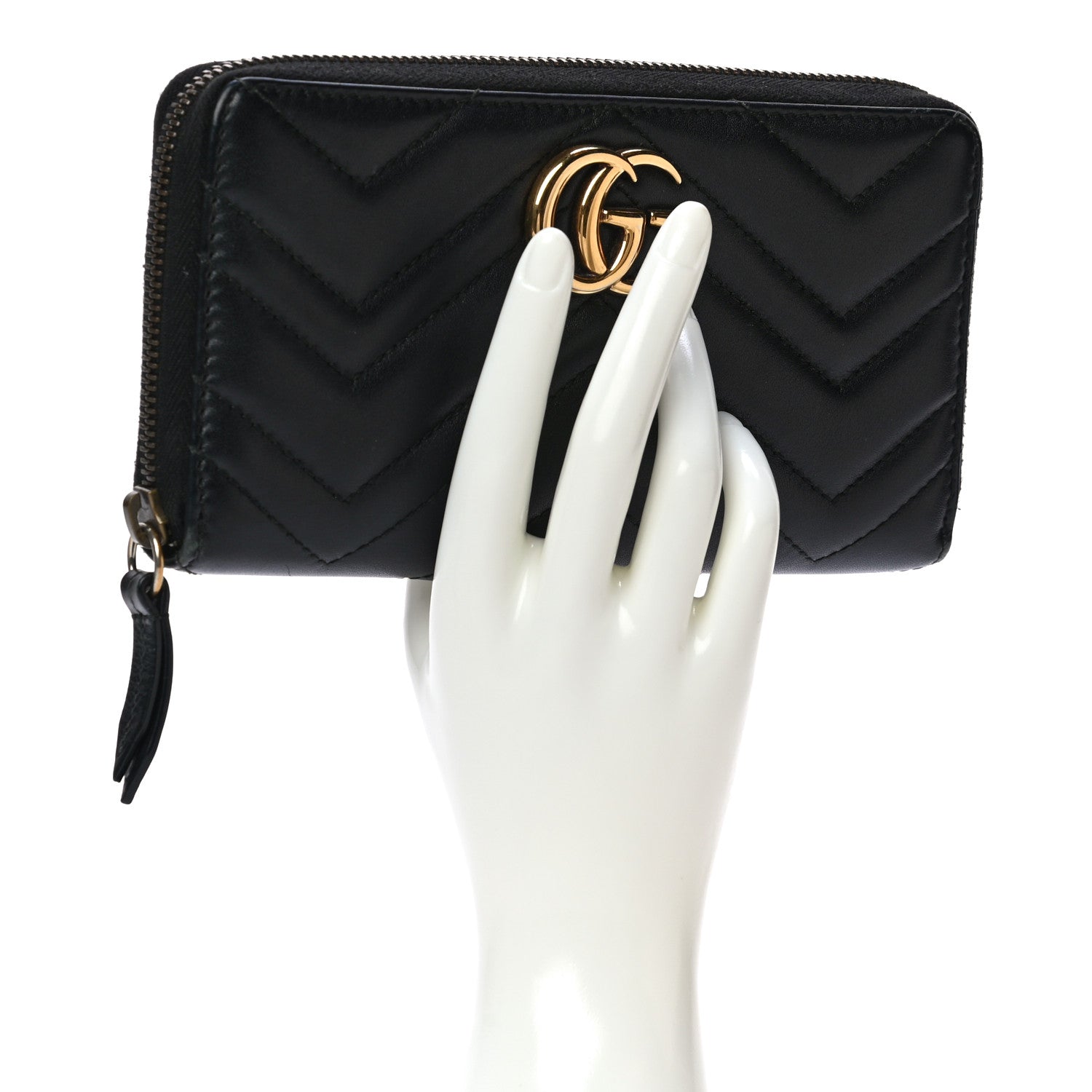 Gucci Calfskin Matelasse GG Marmont Zip Around Wallet Black 2 of 12