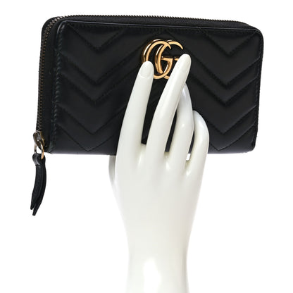 Gucci Calfskin Matelasse GG Marmont Zip Around Wallet Black 2 of 12