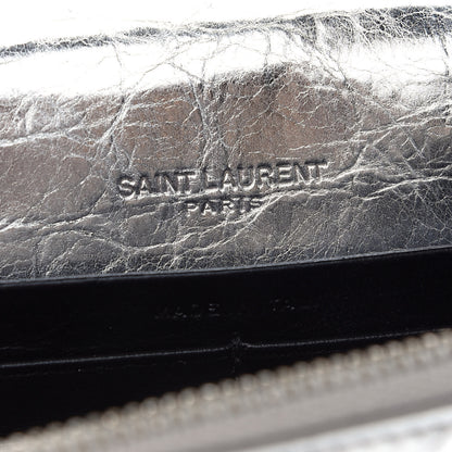 Saint Laurent Metallic Crackled Calfskin Kate Monogram Tassel Chain Wallet Argento 6 of 8