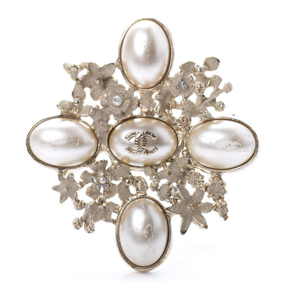 Chanel Crystal Mother of Pearl CC Flower Brooch Gold 1 of 4