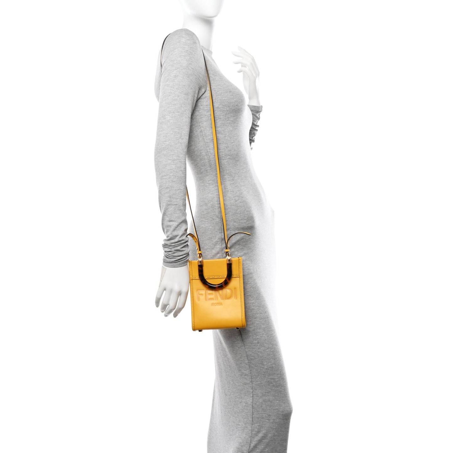 Vitello King Plexiglass Logo Embossed Mini Fendi Sunshine Shopper Tote Mimosa