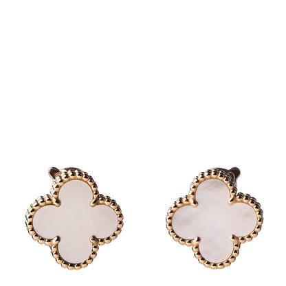 Van Cleef & Arpels 18K Yellow Gold Mother of Pearl Vintage Alhambra Earrings 1 of 5