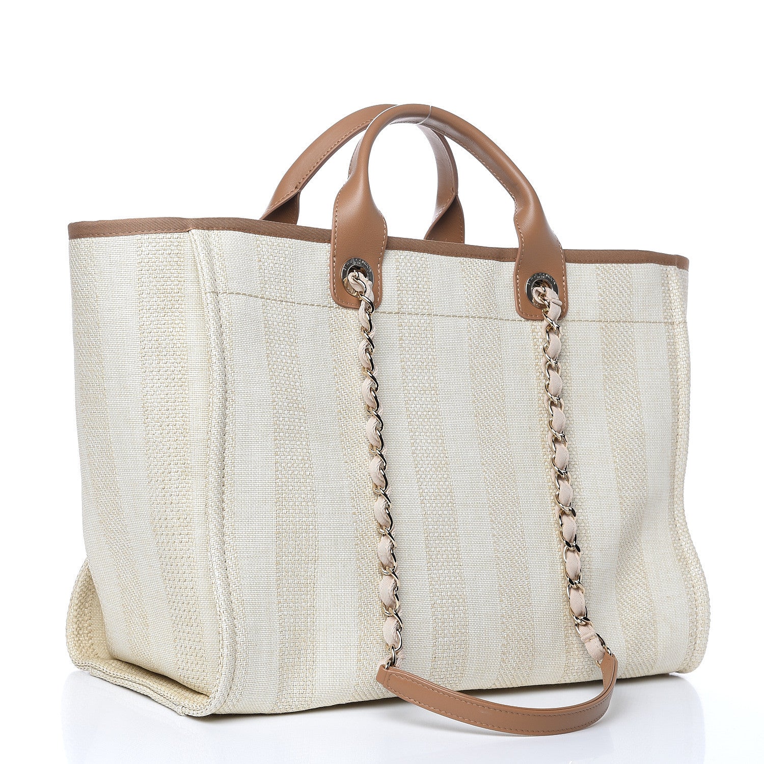 Chanel Straw Raffia Calfskin Striped Large Deauville Tote Beige 3 of 10