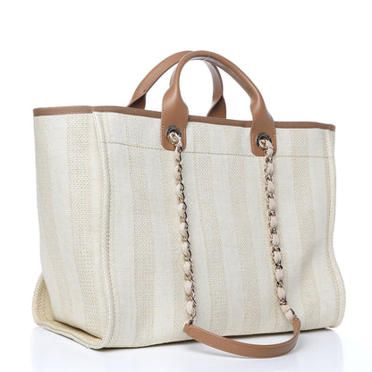 Chanel Straw Raffia Calfskin Striped Large Deauville Tote Beige 3 of 10