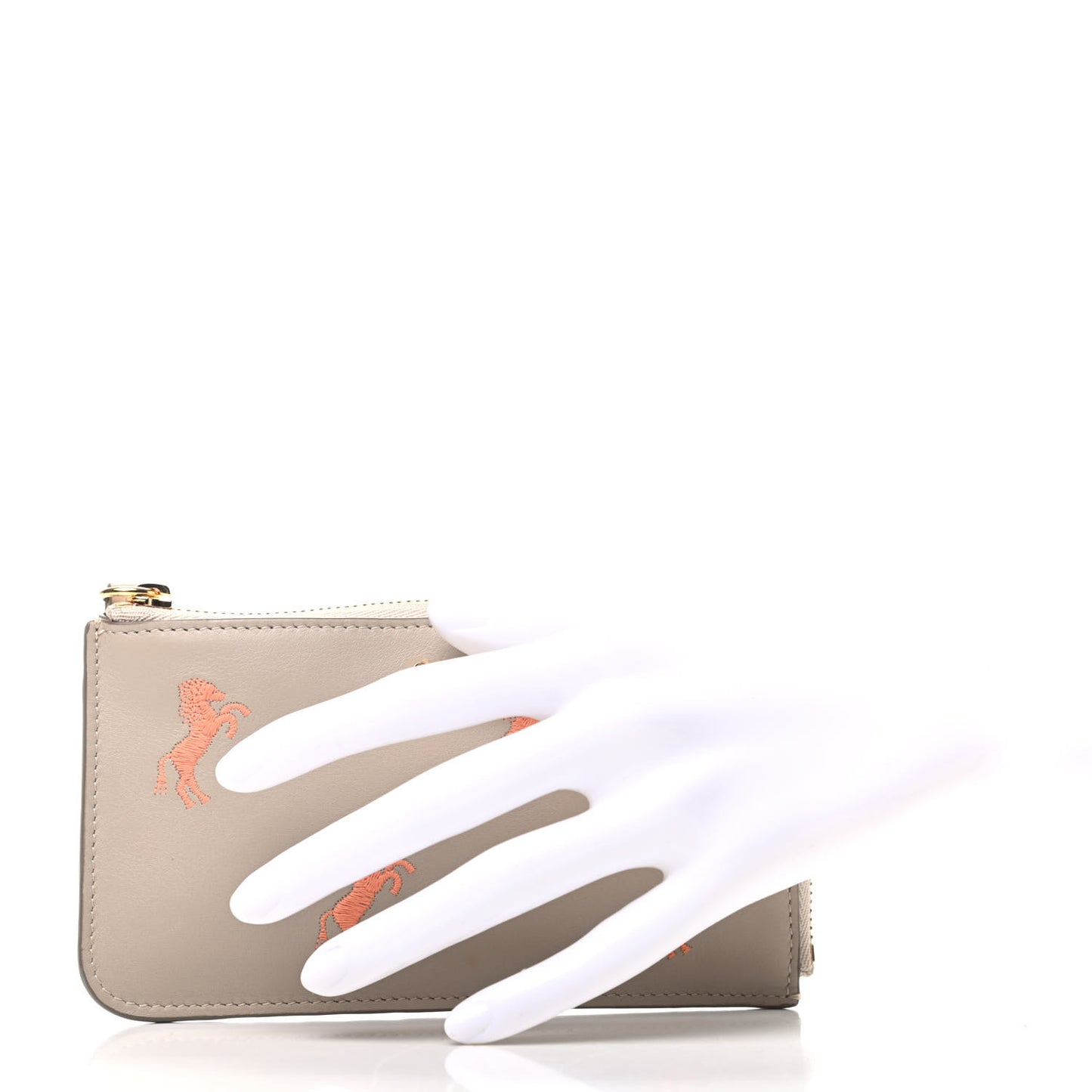 Smooth Calfskin Little Horses Embroidered Medium Signature Wallet Pastel Grey