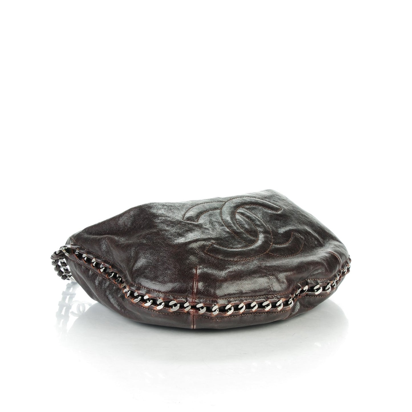 Glazed Caviar Modern Chain Hobo Brown