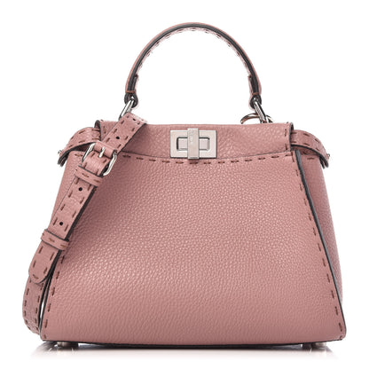 Fendi Cuoio Romano Selleria Bi-Color Mini Peekaboo Iconic Satchel English Rose Camelia 1 of 9