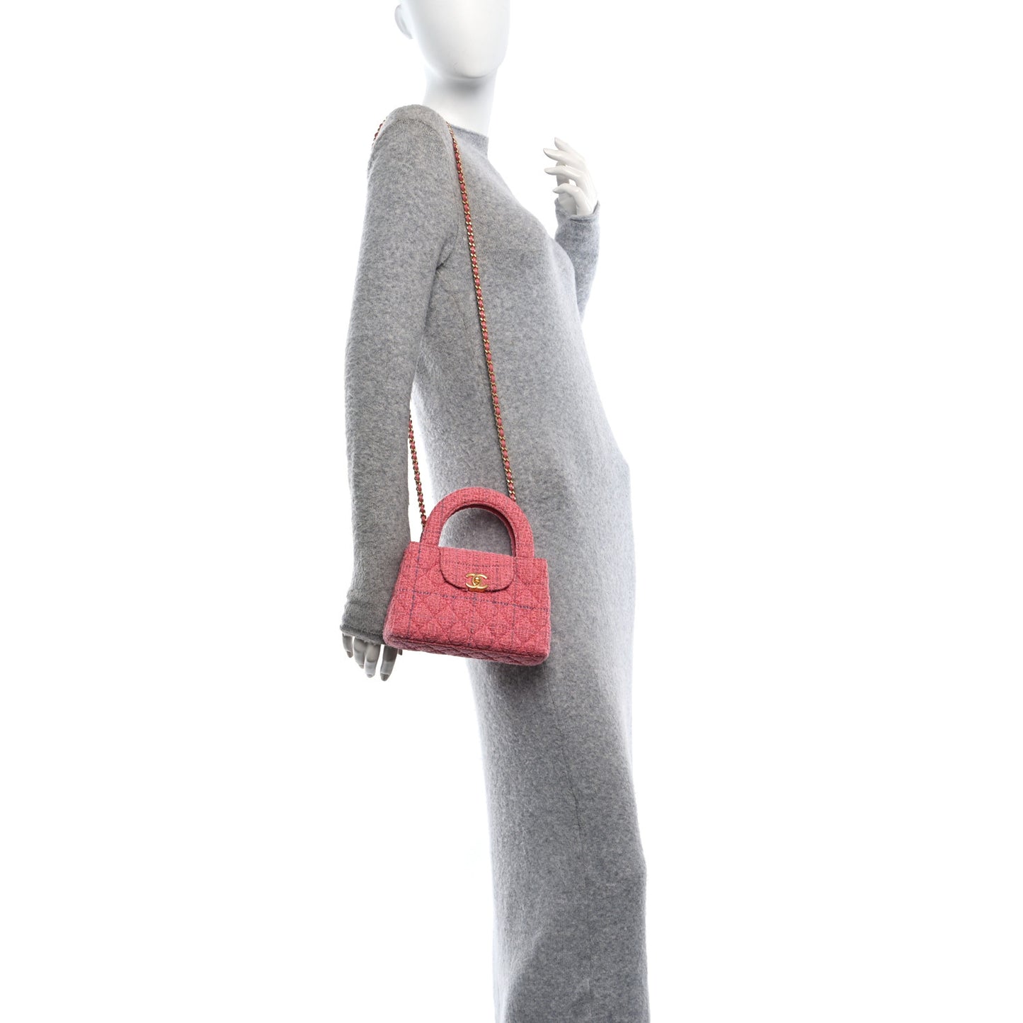 Tweed Quilted Nano Kelly Shopper Pink