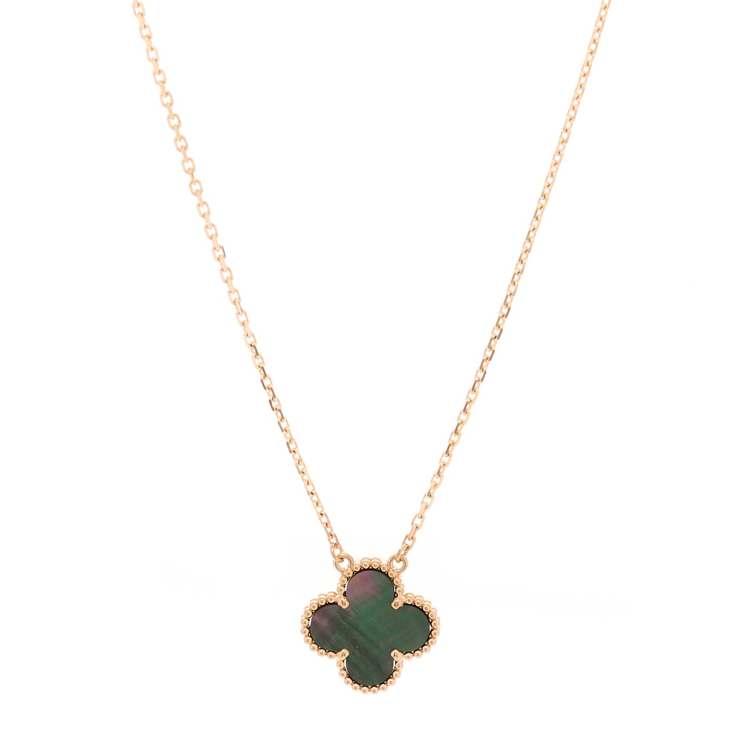 18K Rose Gold Gray Mother of Pearl Vintage Alhambra Pendant Necklace