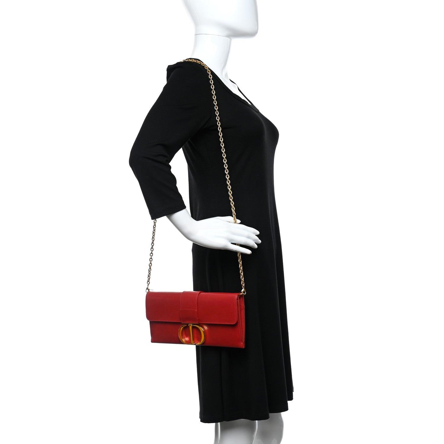 Christian Dior Crinkled Lambskin 30 Montaigne Clutch Red 2 of 8