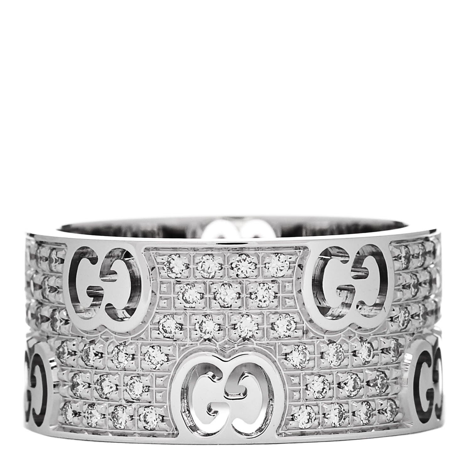 Gucci 18K White Gold Diamond Wide Icon Stardust Band Ring 50 5.5 1 of 7