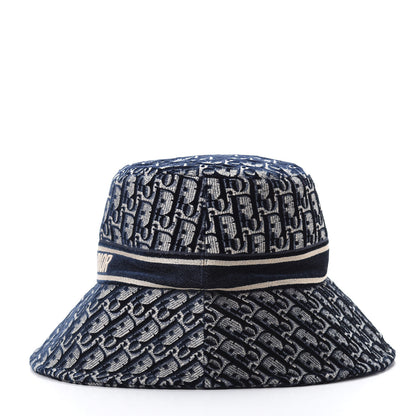 Christian Dior Velvet Oblique Large Brim Bucket Hat 58 Bleu Marine 3 of 8