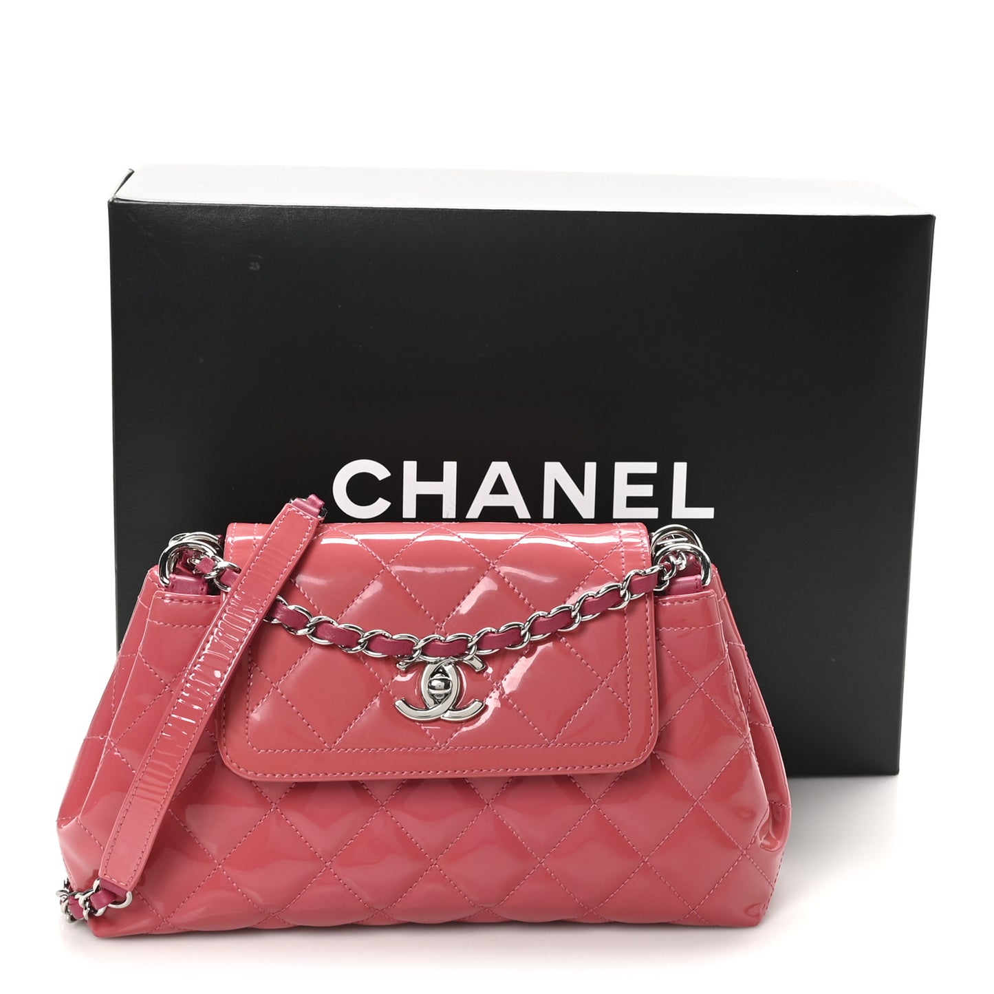 Patent Quilted Medium Coco Shine Accordion Flap Pink