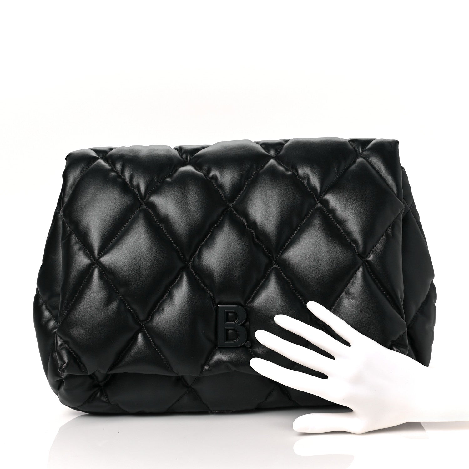 Balenciaga Nappa Calfskin Quilted Touch B Clutch Bag Black 2 of 9