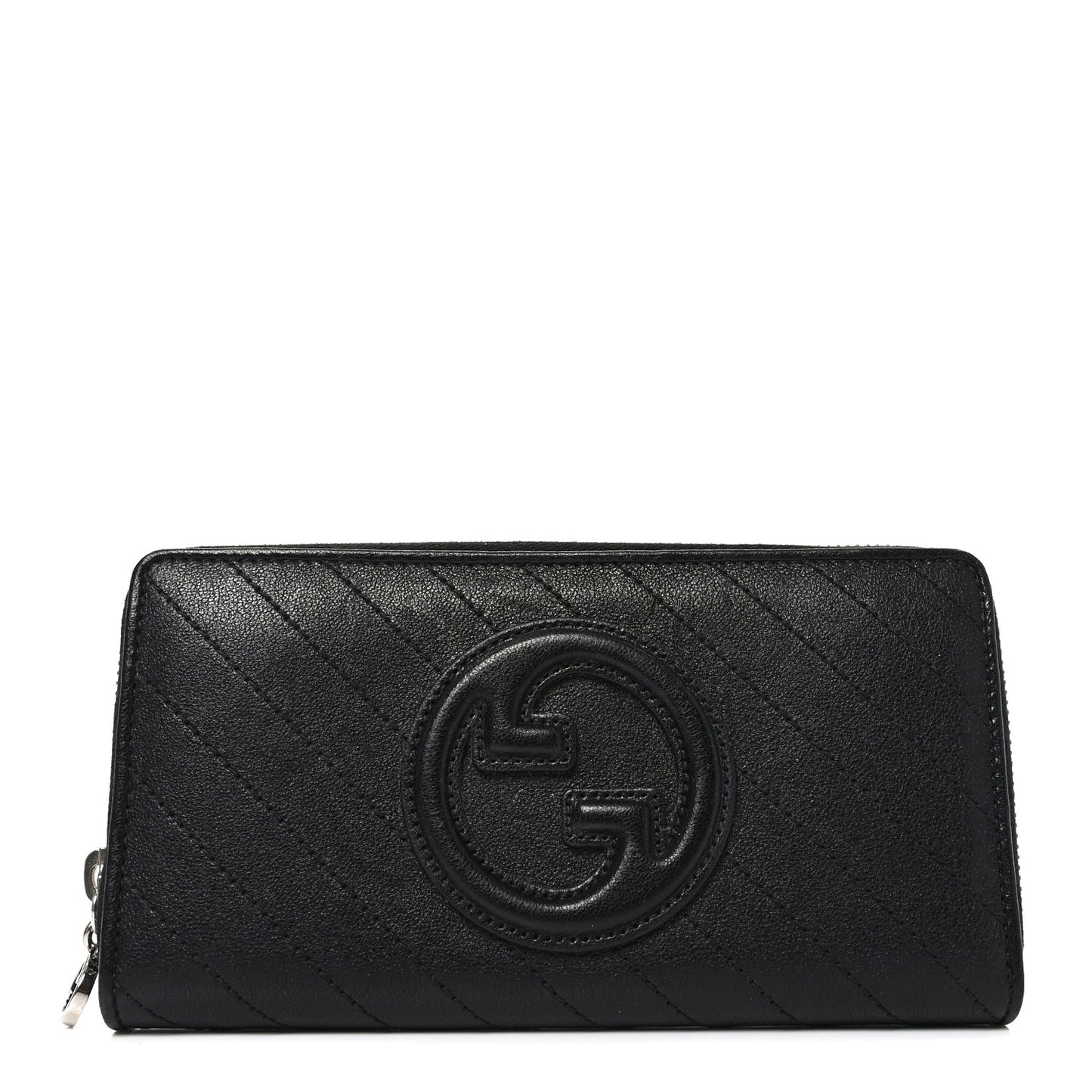 Sakai Be Green Calfskin Diagonal Stitched Blondie Zip Around Wallet Black