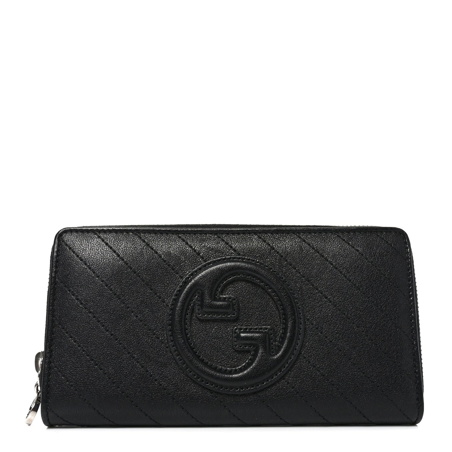 Gucci Sakai Be Green Calfskin Diagonal Stitched Blondie Zip Around Wallet Black 1 of 7