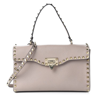Valentino Garavani Pebbled Calfskin Small Rockstud Single Handle Flap Bag Poudre 1 of 9