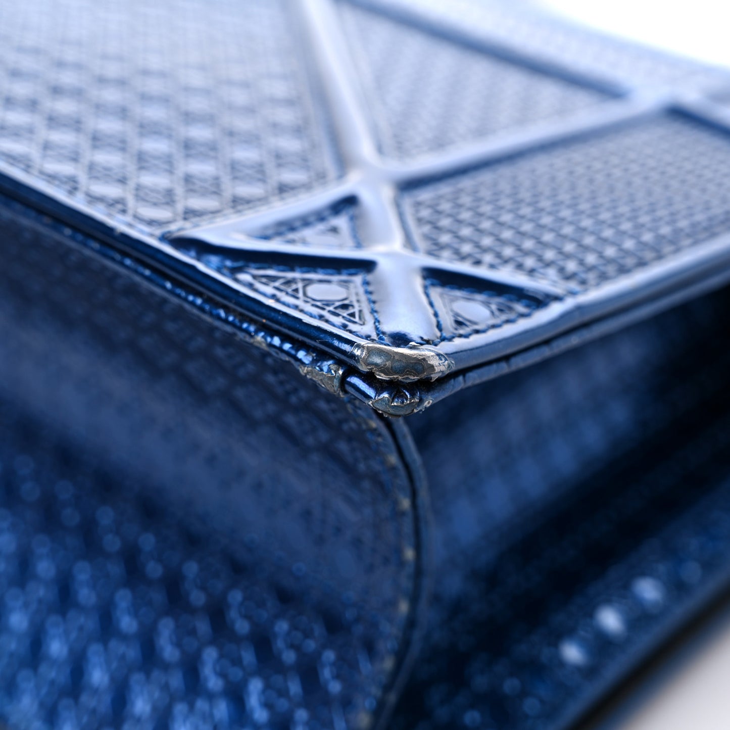 Metallic Patent Micro-Cannage Medium Diorama Flap Bag Blue