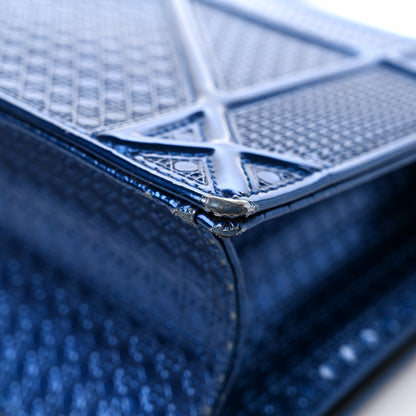 Christian Dior Metallic Patent Micro-Cannage Medium Diorama Flap Bag Blue 17 of 22