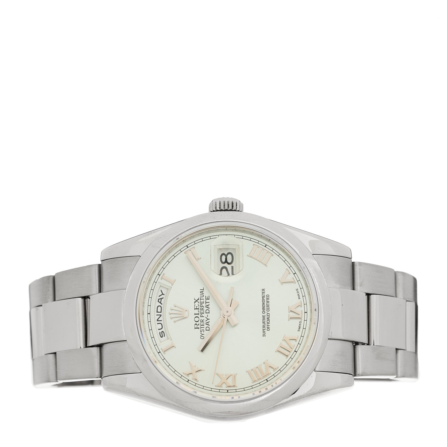 Rolex 18K White Gold 36mm Oyster Perpetual Day-Date Watch Ice Blue Roman 118209 2 of 4