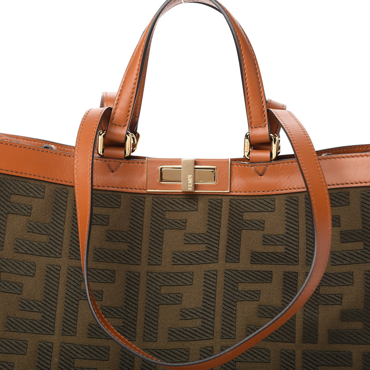 Canvas Vitello King FF Embroidered Medium Peekaboo X-Tote Amazzonia Cuoio