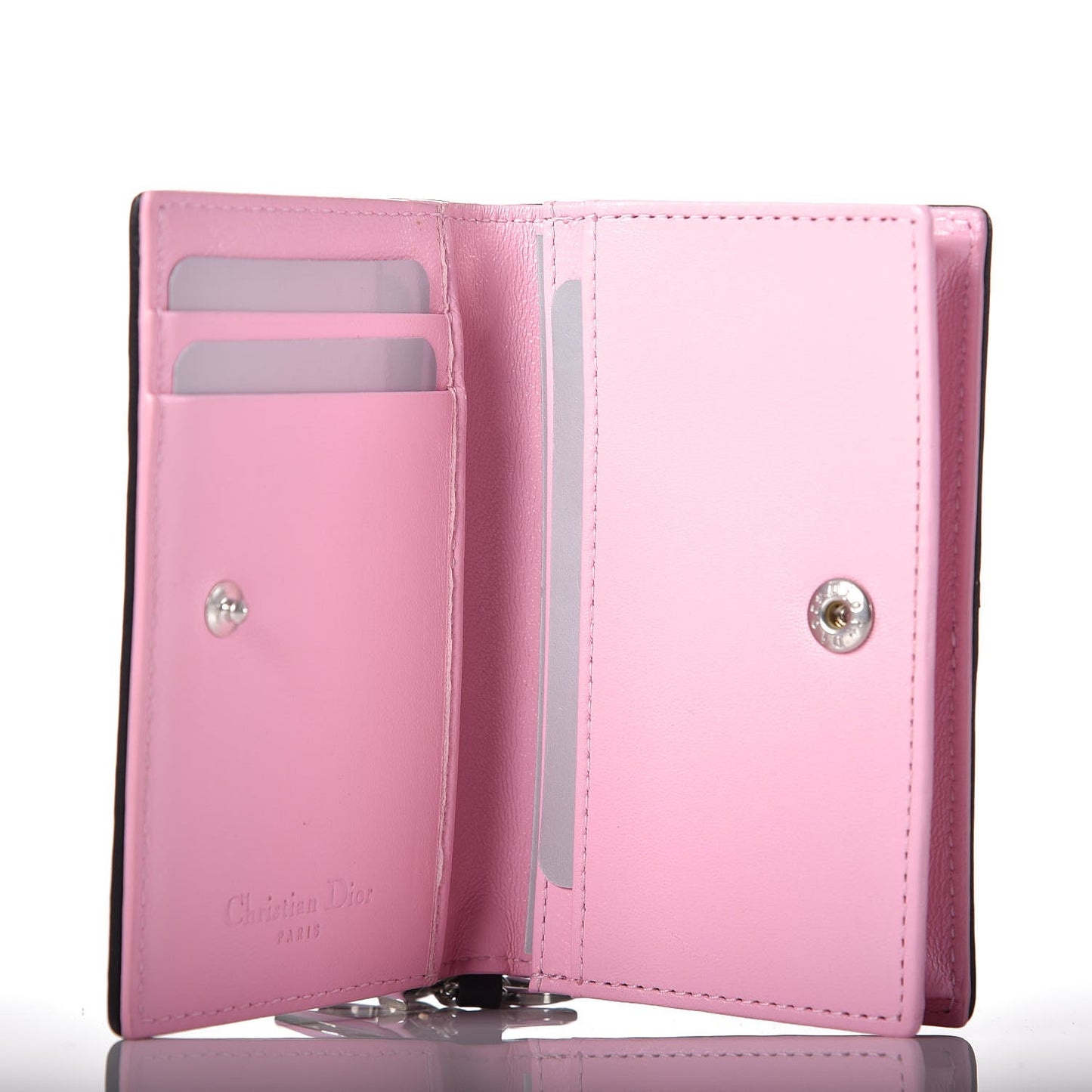 Lambskin Cannage Bi-Color Small Lady Dior Flap Card Holder Black Pink