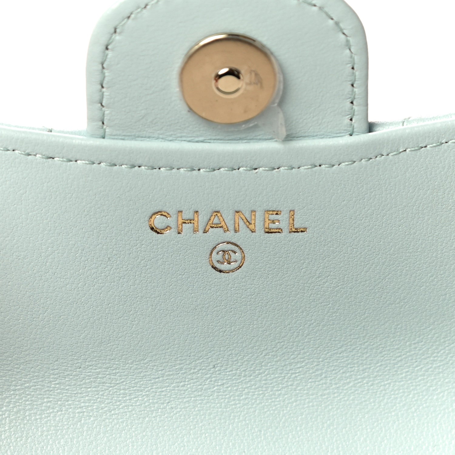 Chanel Lambskin Quilted Top Handle Flap Coin Purse With Chain Light Blue 6 of 12