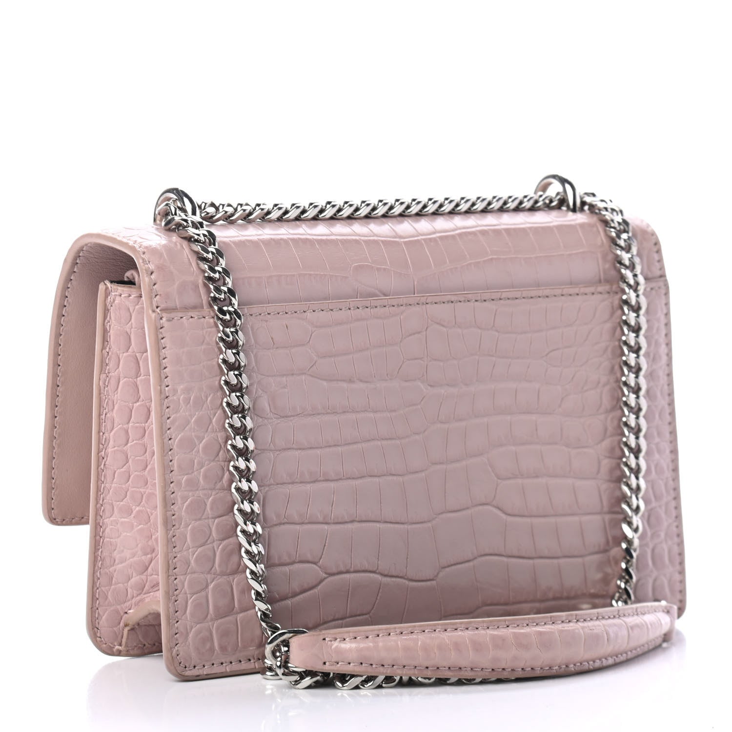 Saint Laurent Calfskin Crocodile Embossed Monogram Sunset Chain Wallet Marble Pink 2 of 4