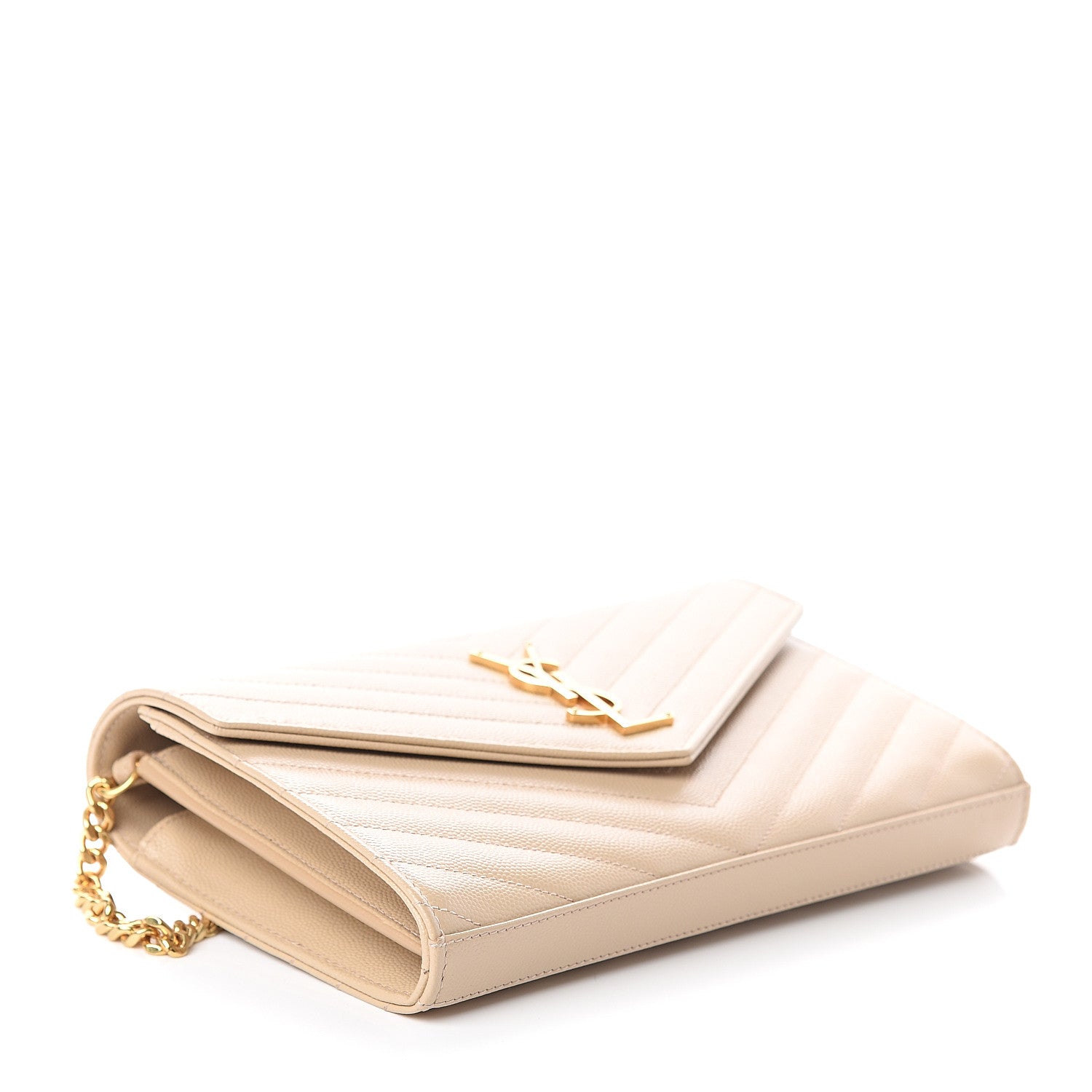 Saint Laurent Grain De Poudre Matelasse Chevron Monogram Chain Wallet Nude Powder 3 of 7