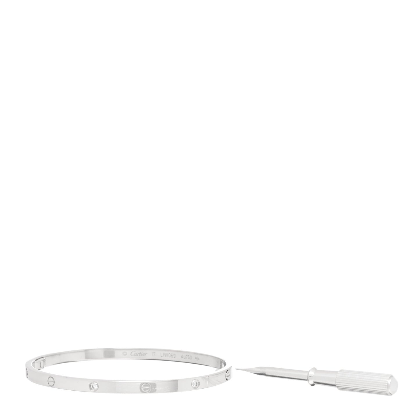 18K White Gold 6 Diamond Small LOVE Bracelet 17