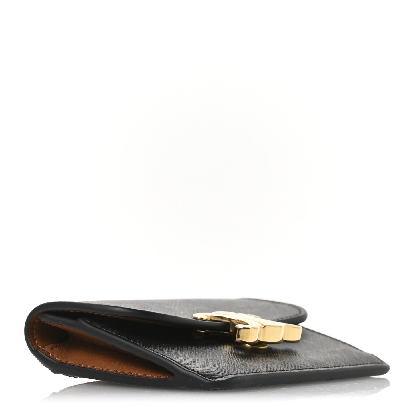 Triomphe Canvas Calfskin Flap Card Holder Tan