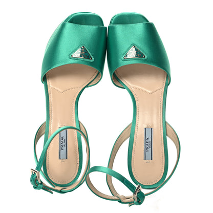 Prada Satin Metal Triangle Logo Ankle Strap 40/135mm Platform Sandals 40 Assenzio 2 of 8