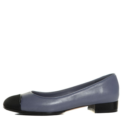 Chanel Lambskin Grosgrain Cap Toe Ballerina Flats 37 Purple Black 1 of 8