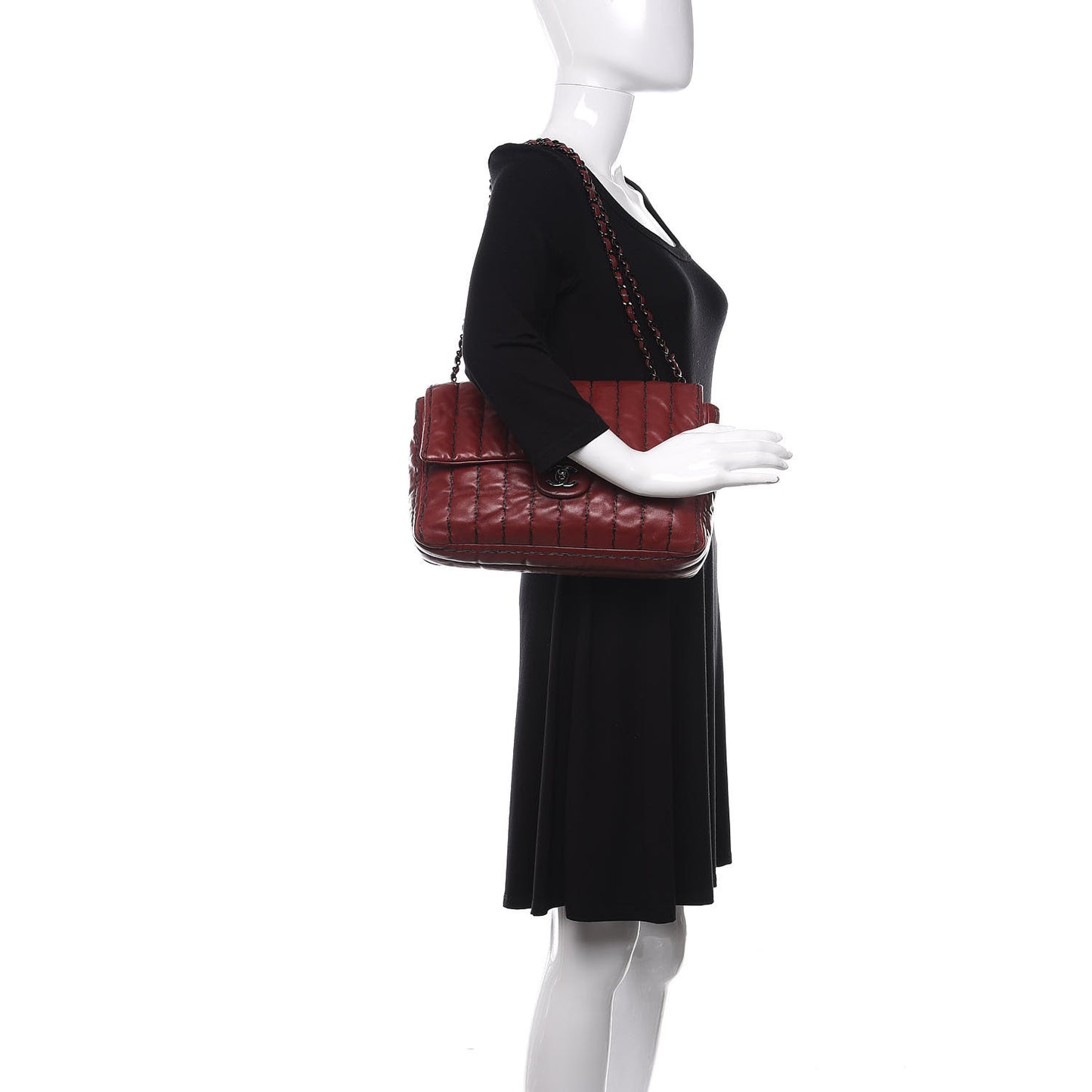 Lambskin Vertical Stitch Jumbo Single Flap Dark Red
