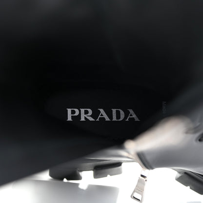 Prada Vitello Lux Nylon Metal Triangle Logo Monolith Pouch Pocket 55mm Tall Combat Boots 37.5 Black 10 of 15