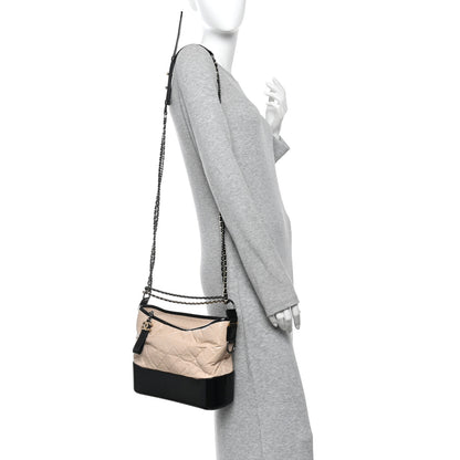Chanel Aged Calfskin Quilted Medium Gabrielle Hobo Beige Black 2 of 10