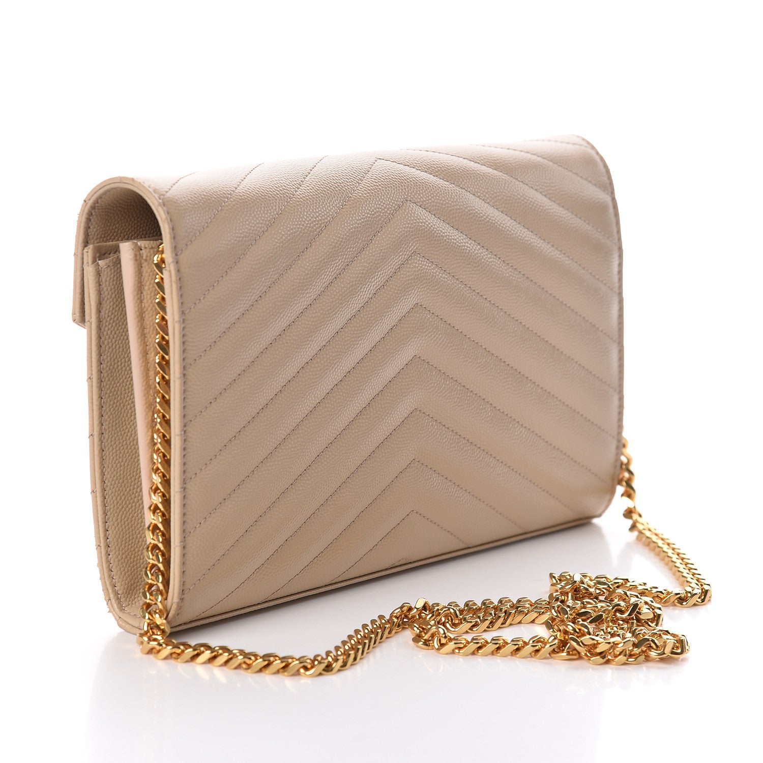 Saint Laurent Grain De Poudre Matelasse Chevron Monogram Chain Wallet Nude Powder 3 of 10