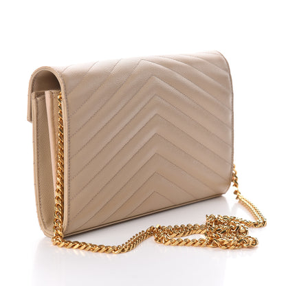 Saint Laurent Grain De Poudre Matelasse Chevron Monogram Chain Wallet Nude Powder 3 of 10