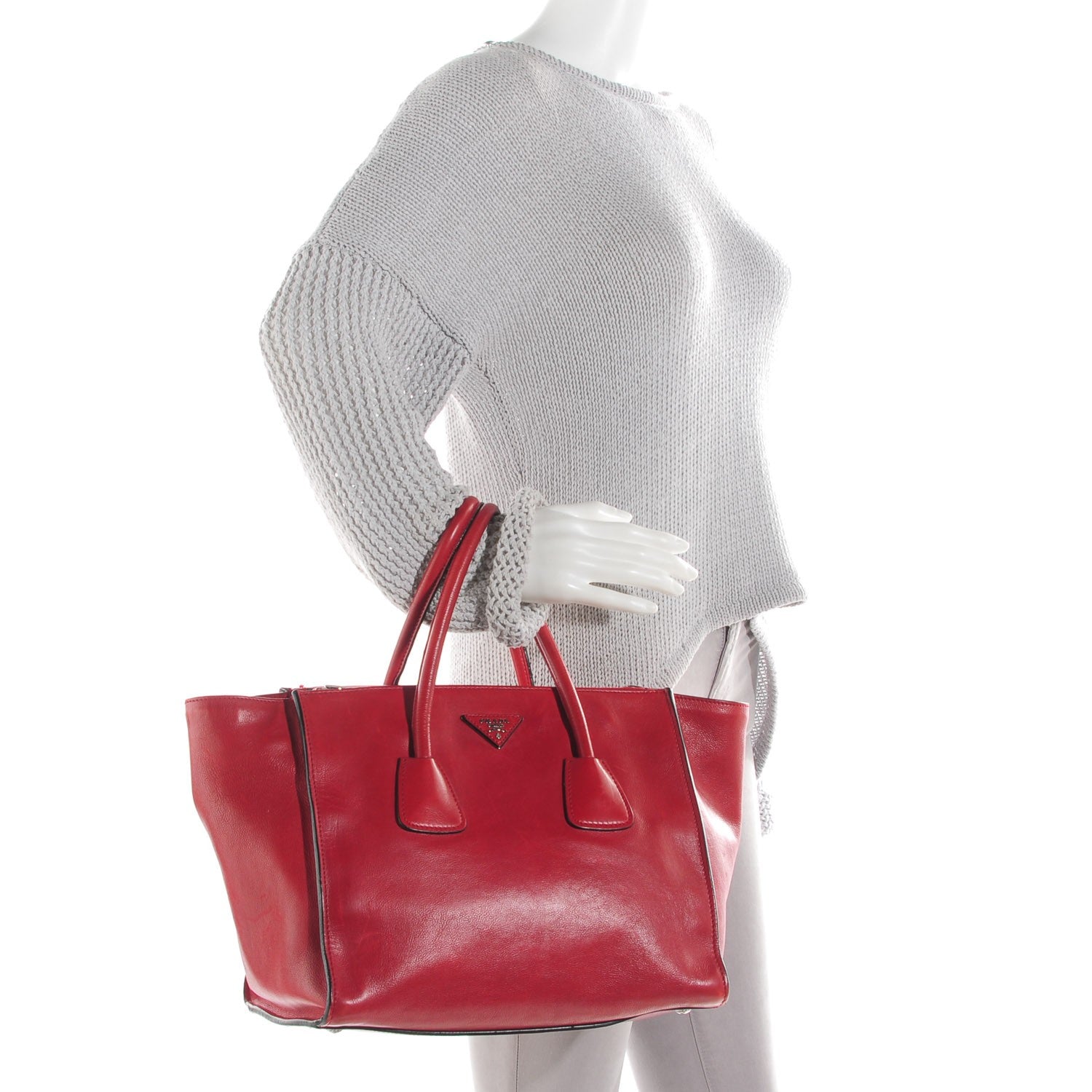 Prada Glace Calf Twin Pocket Tote Fuoco 2 of 9