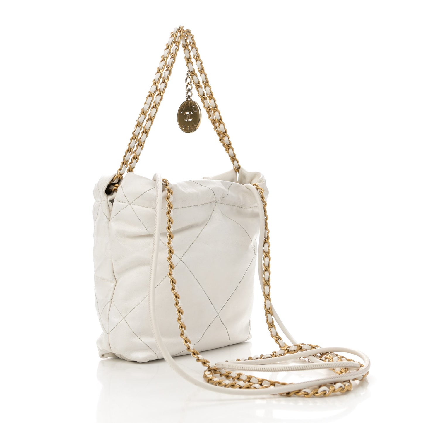 Shiny Calfskin Quilted Mini Chanel 22 White