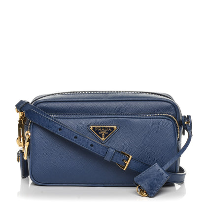 Prada Saffiano Lux Double Zip Crossbody Bag Bleuette 1 of 14