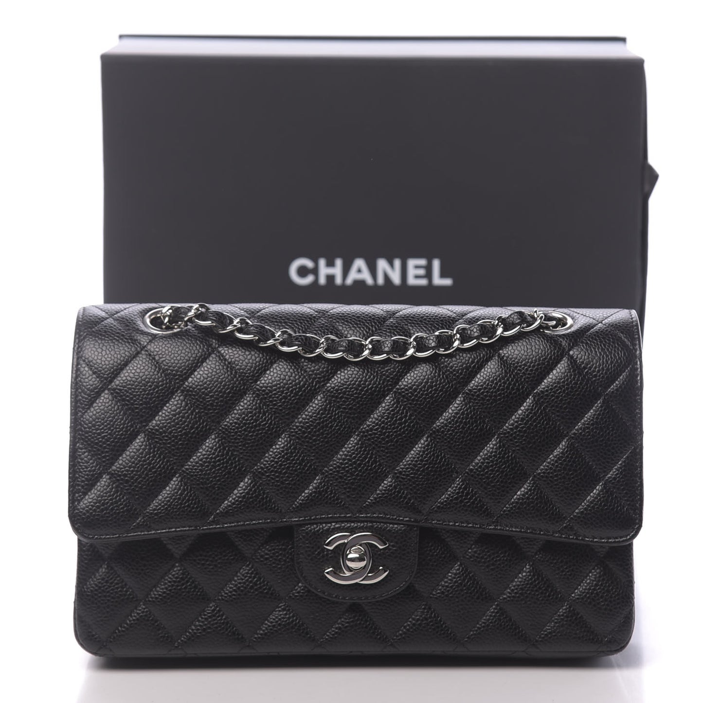 Caviar Quilted Medium Double Flap Black