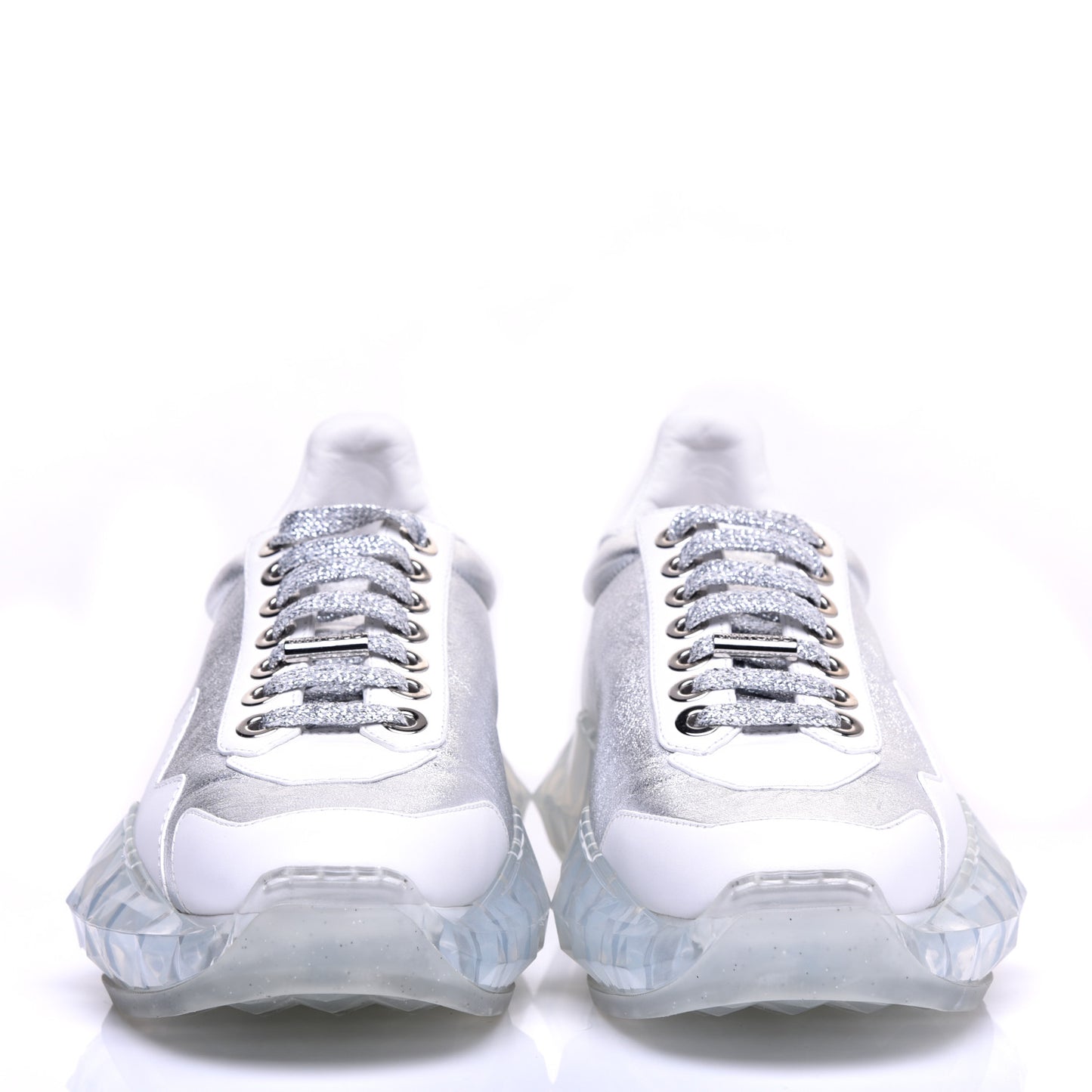 Metallic Calfskin Womens Diamond F Low Top Sneaker 38 White Silver