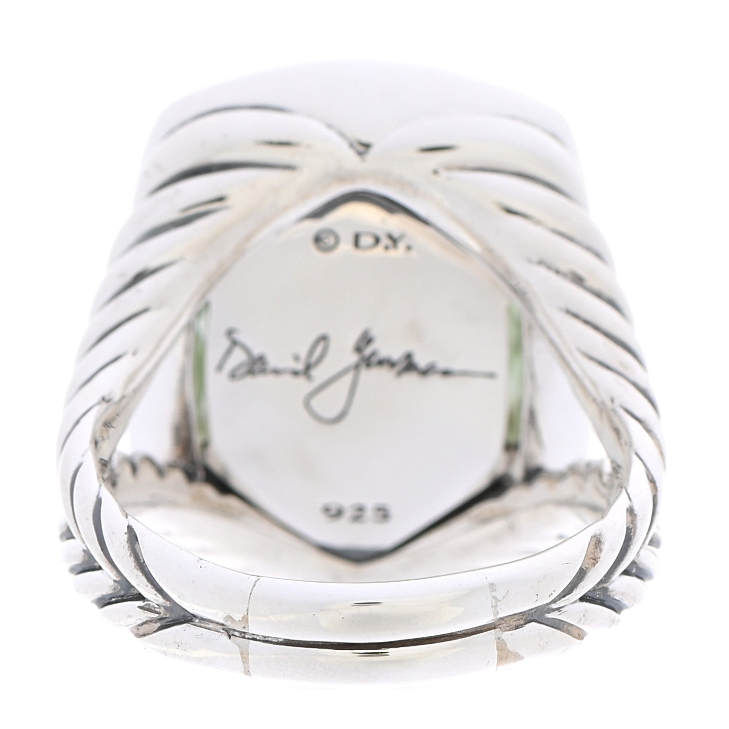 David Yurman Sterling Silver Diamond Prasiolite 20mm Ring 61 9.75 4 of 6