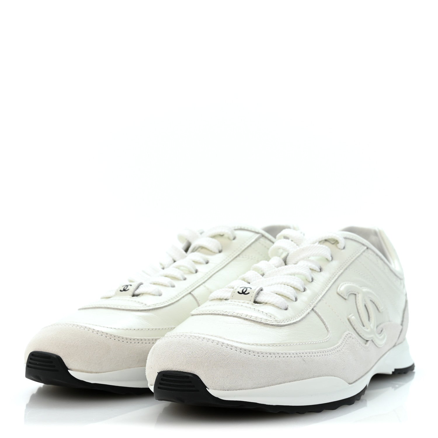 Chanel Suede Calfskin Quilted CC Sneakers 39 White Black 4 of 10