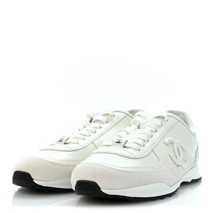 Chanel Suede Calfskin Quilted CC Sneakers 39 White Black 4 of 10