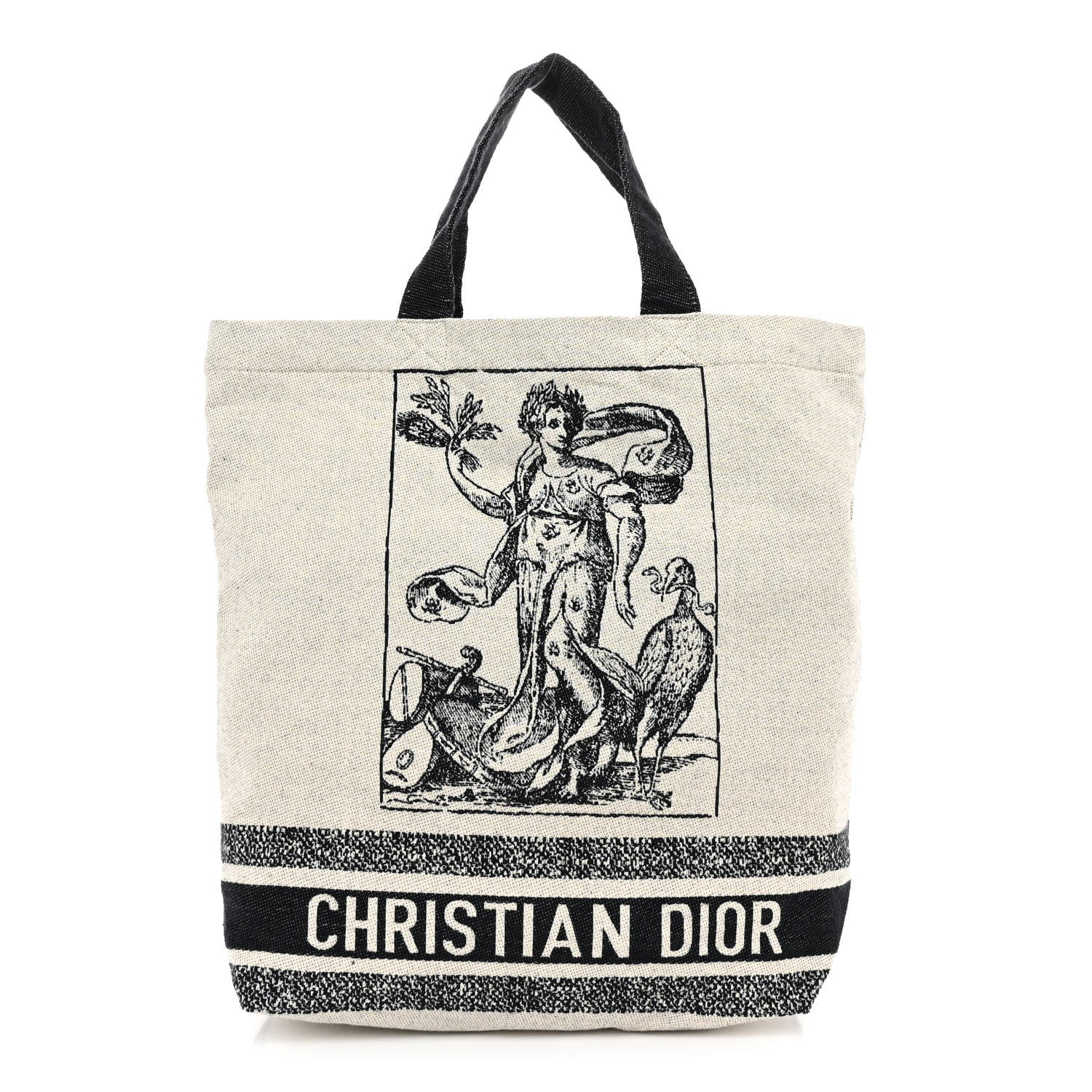 Christian Dior Canvas Print Cruise Tote Ivory Black 1 of 9